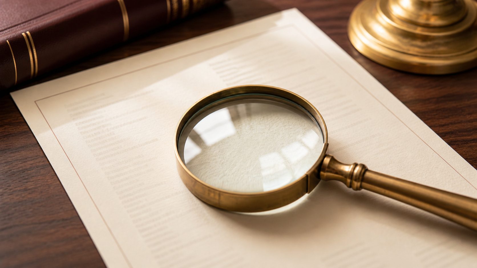 Magnifying glass on a printed list — construction lien research